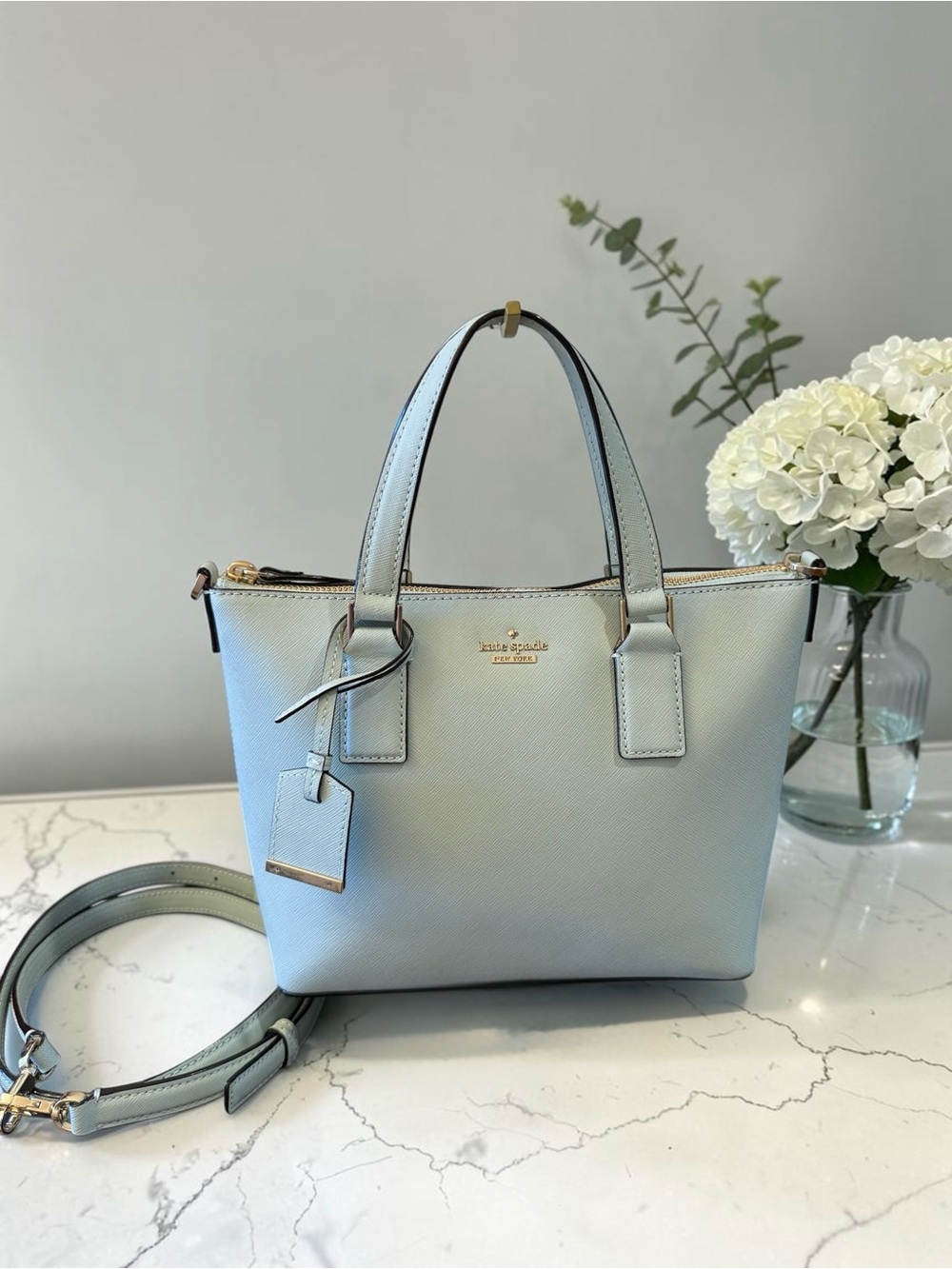 Kate Spade Cedar Street Light Blue/Green Saffiano Leather Satchel Crossbody NWOT